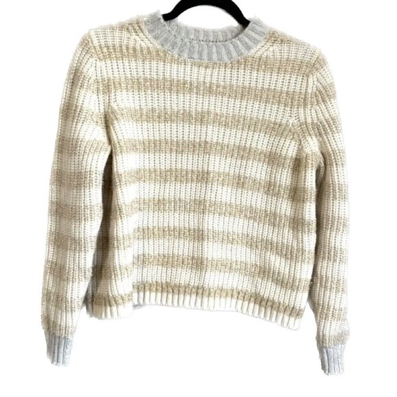 Boden Sweaters - Boden Women’s Gold Sparkle Stripe Ribbed Sweater Size 2 US Ivory Light Academia